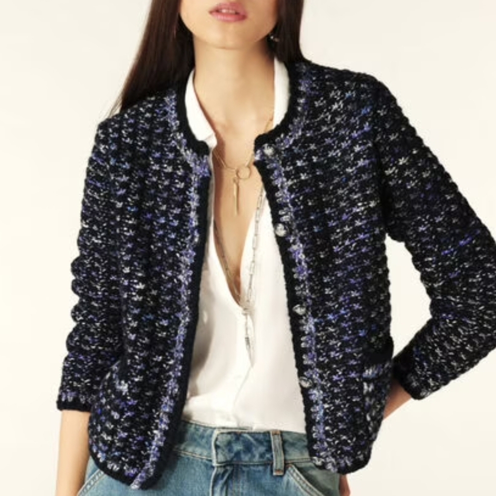 Ba&sh Classic Textured Blue Blazer